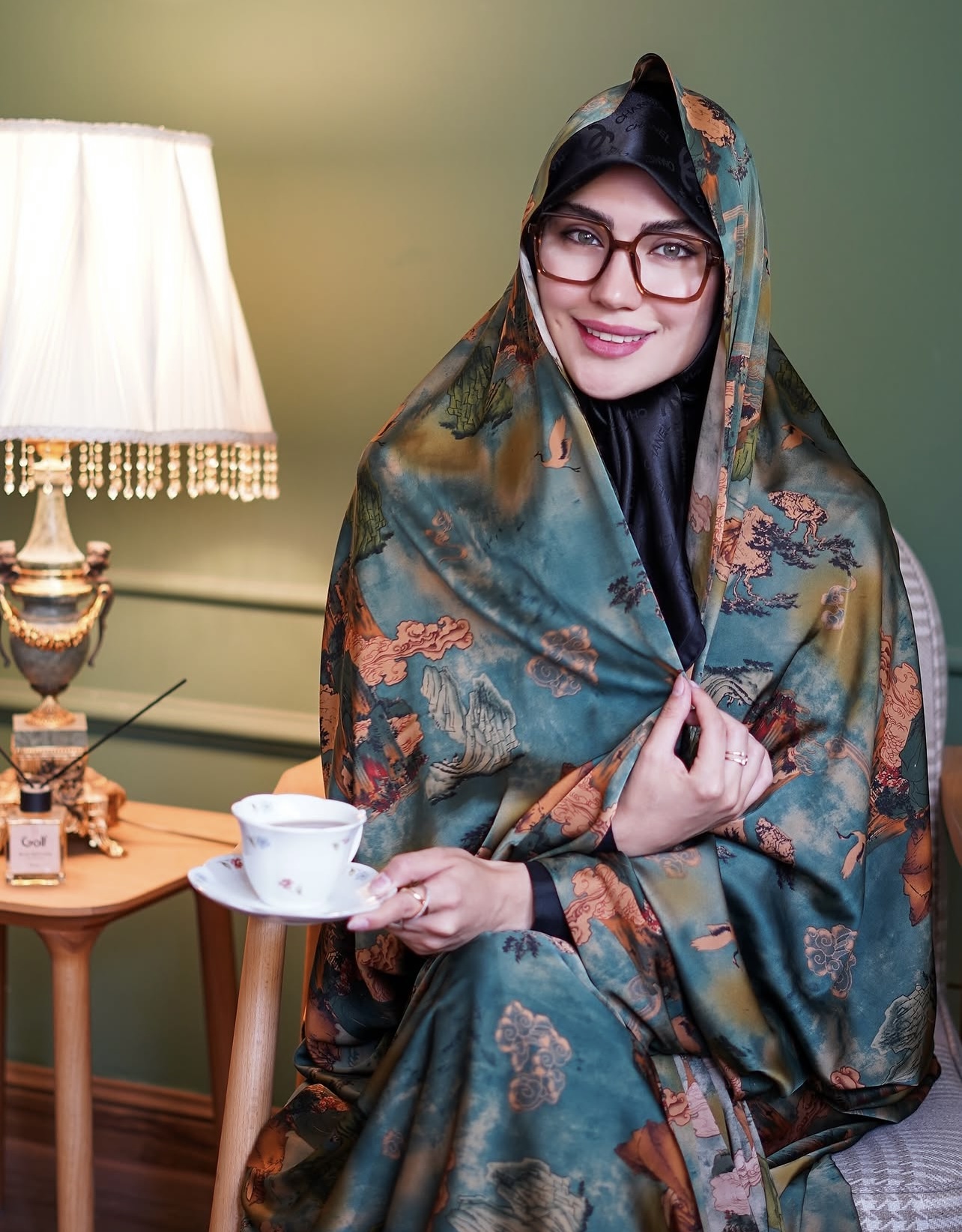 چادر مجلسی سبز ماری قد ۵۰