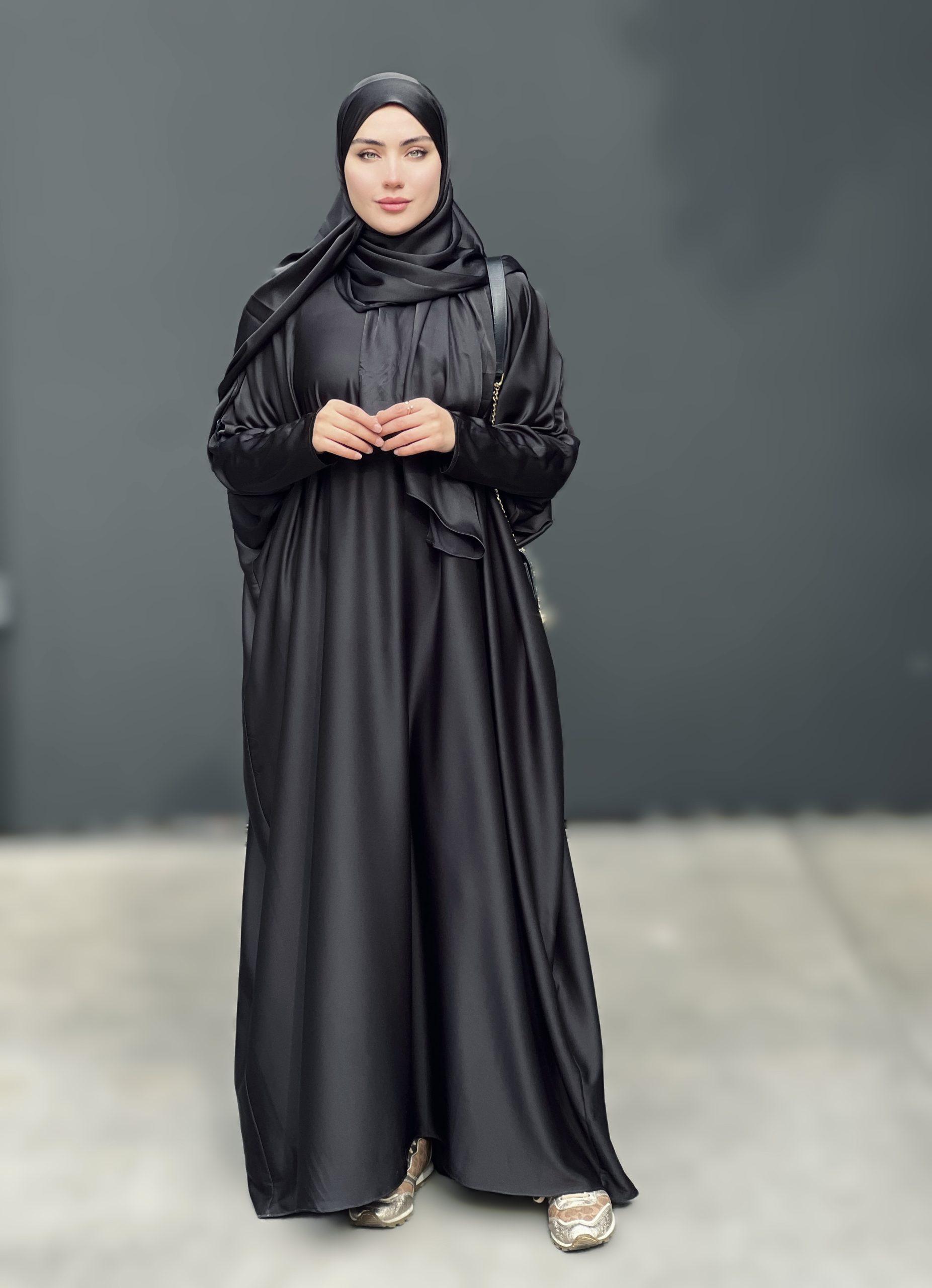 IMG_4729 ست عبا و شال ساتن مشکی - Image 1