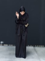 ست شومیز شلوار و شال ساتن مشکی - Image 4